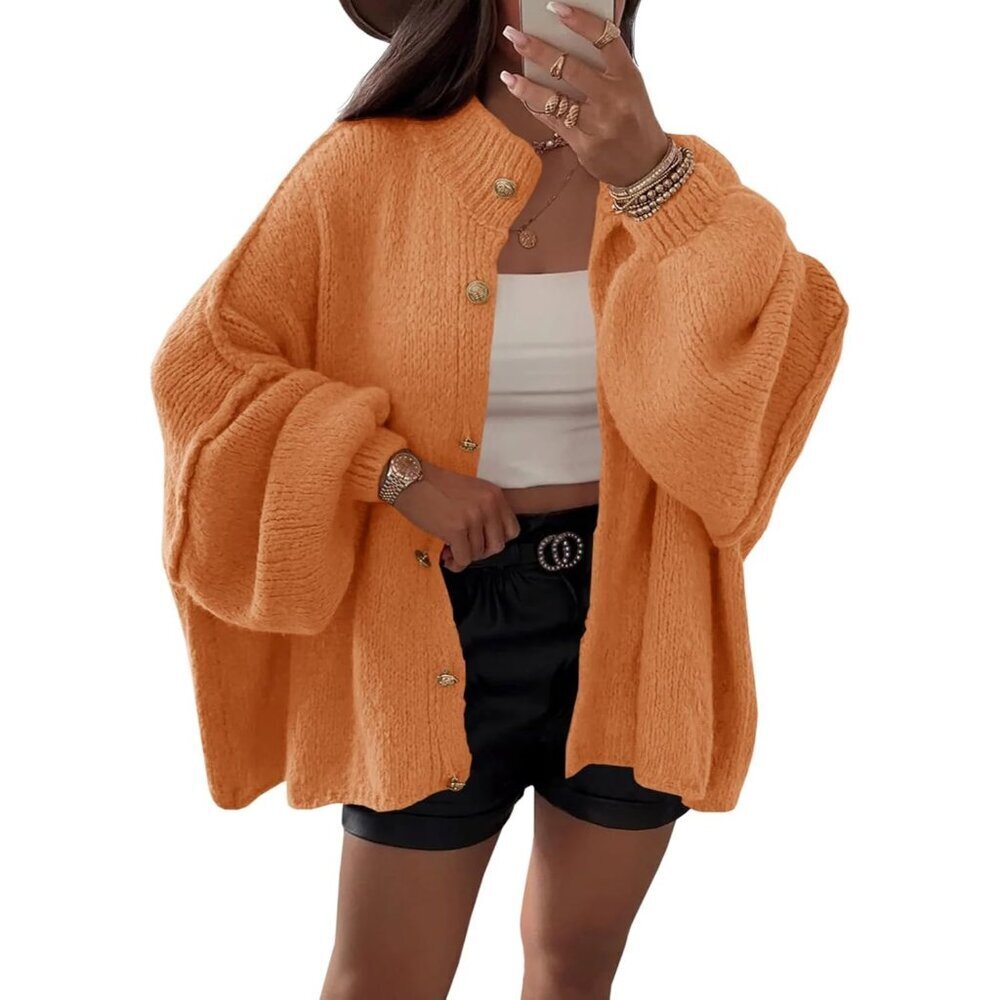 Women's Orange Oversized Cardigans Button Down Chunky Fall Sweater Coats
